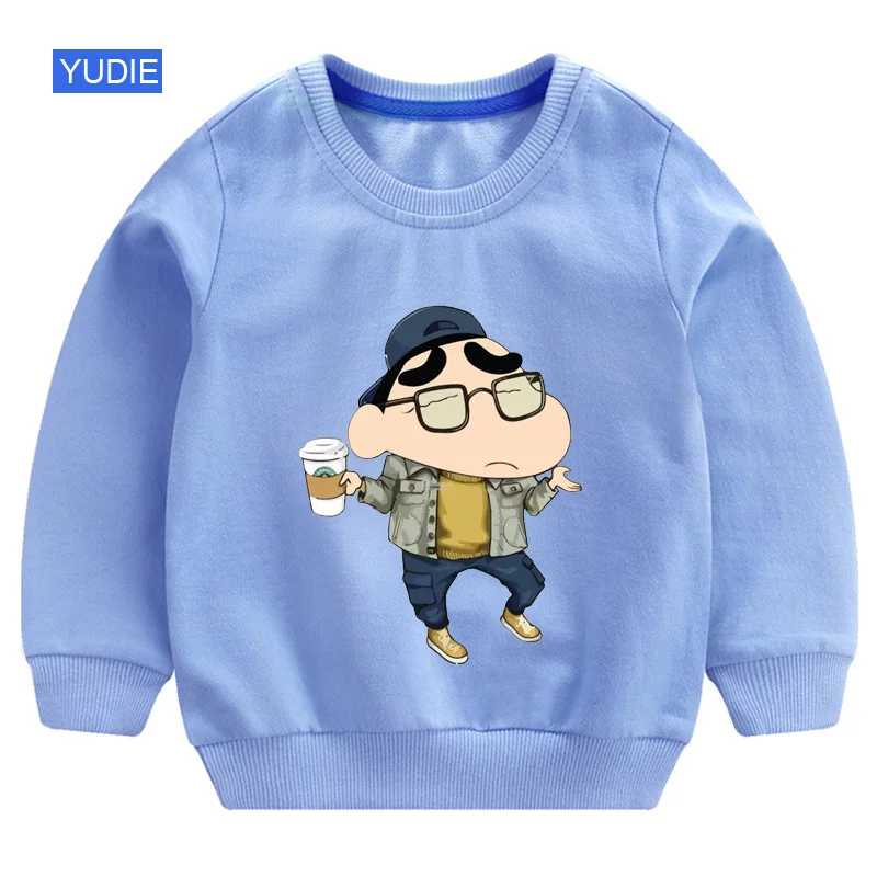 Детский свитер; толстовки для мальчиков; толстовка с капюшоном с забавным рисунком «Crayon Shin Chan»; детская белая забавная осенняя одежда года для мальчиков 6 лет - Цвет: sweatshirt blue