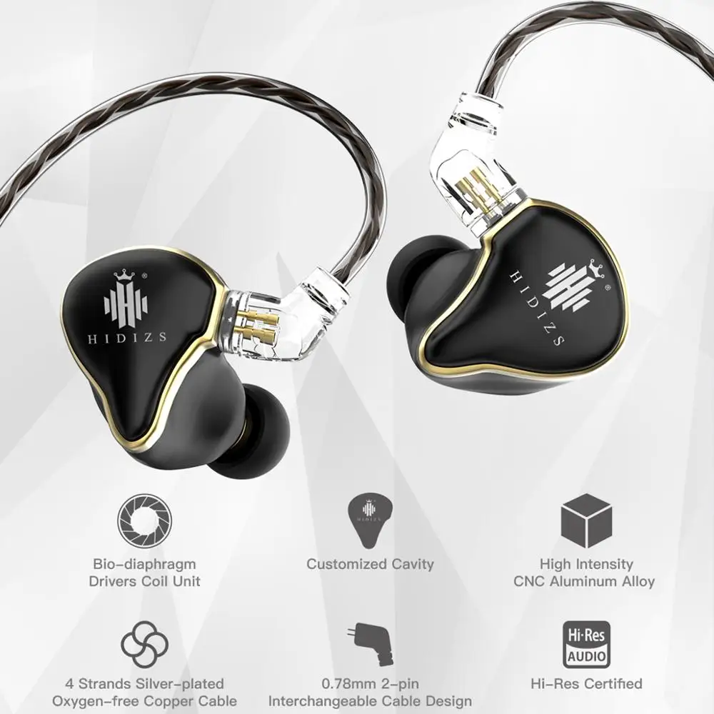Hidizs Mermaid MS1 Monitor Headphones Wired Audiophile Dynamic Diaphragm Hi Fi IEM Earphones with Detachable Cable