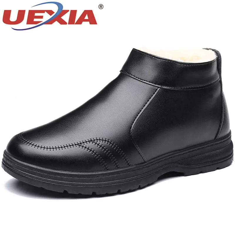 

UEXIA Shoes Men Middle-aged Dad Snow Boots Business Dress Casual With Fur Ankle Winter Warm Plush Footwear Comfortable Sneakers