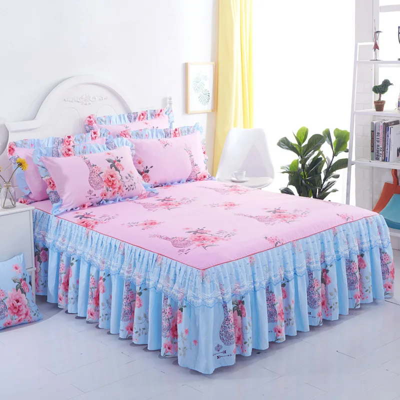 1pc New Sanding Lace Bedspread Fashion Queen Bed Skirt Thickened Fitted Sheet Two-Layer Single Double Bed Dust Ruffle