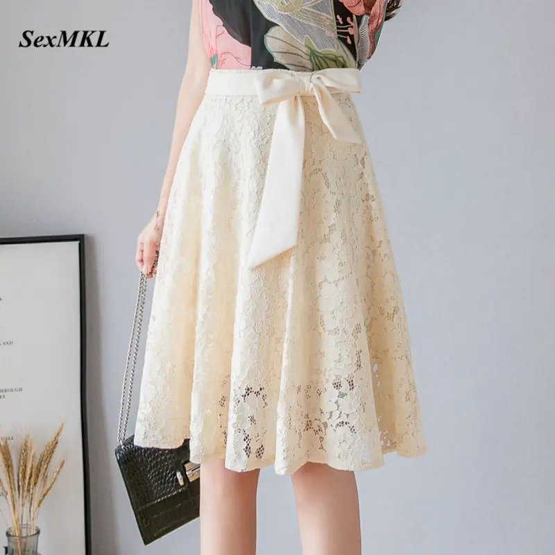 Плюс Размер Кружева Плиссированные Юбки Женские 2019 Sexy Summer Midi Колен Корейский