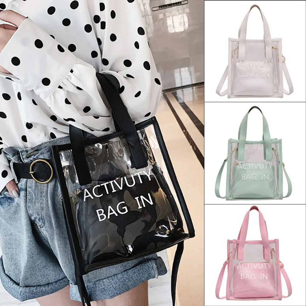 Women Transparent Handbag Shoulder Bag Clear Jelly Purse Clutch Plastic
