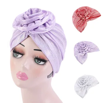 

Hat Indian Cap Headwear Beanie Muslim Inner Hijabs Bandana Women Floral Turban Pearlescent Shiny beanie Chemo Cancer Cap Hijabs