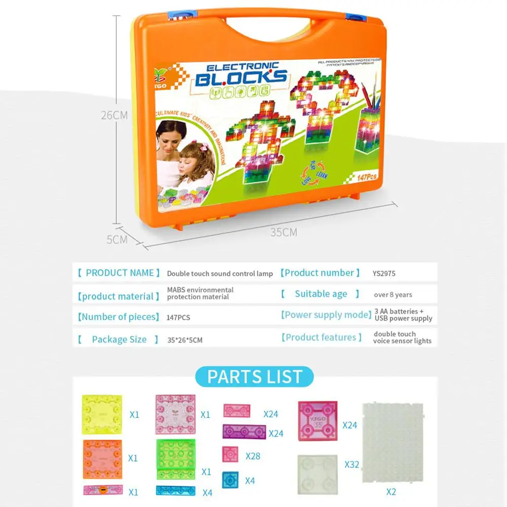 

Lighting Blocks Free Assembly Puzzle Assembling Toys with Touch Voice Dual Control Lighting Blocks Touch Voice Dual Control