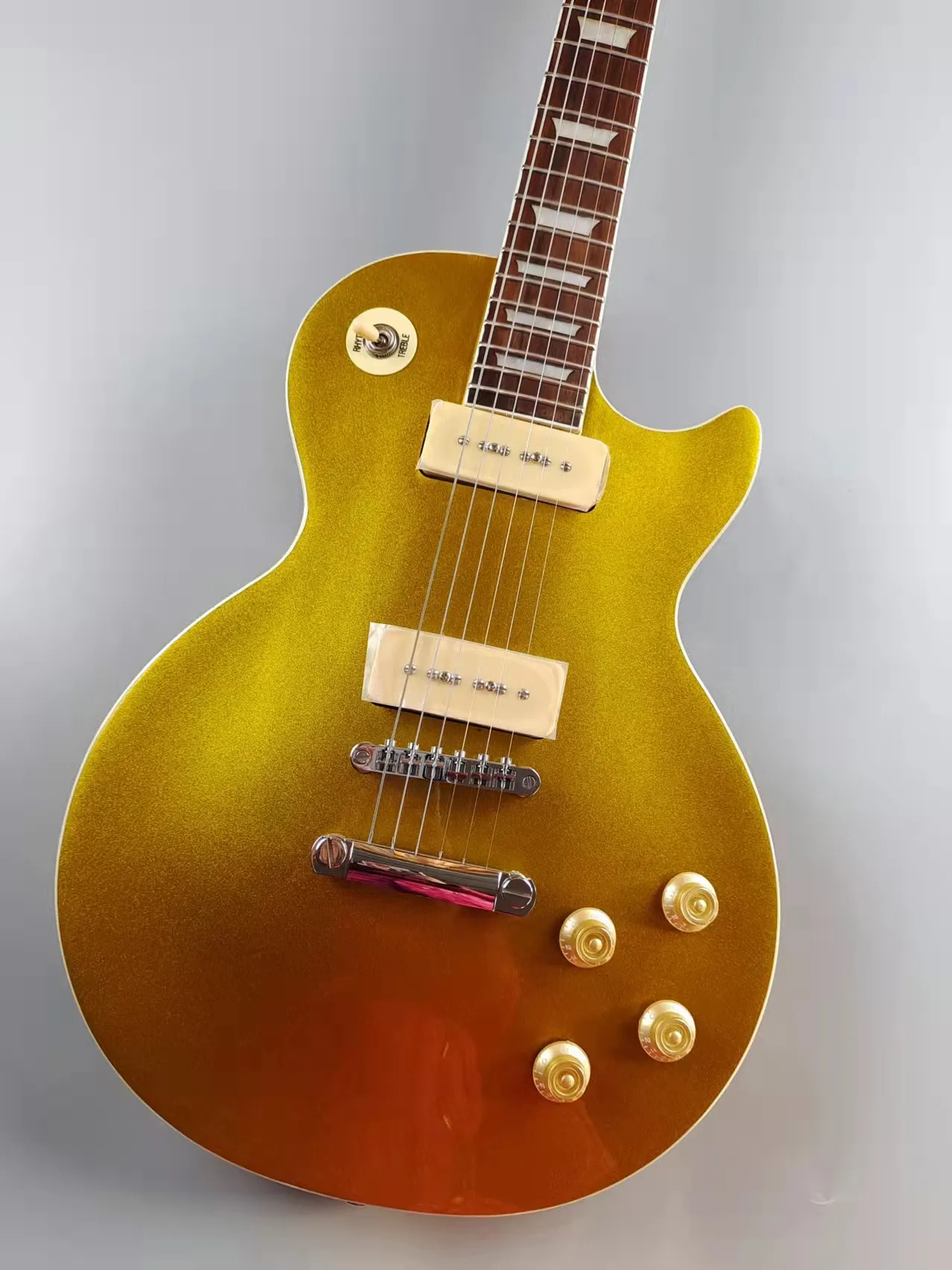 Guitarra eléctrica, dorada, cuerpo de caoba, diapasón de palisandro, o puente matic, envío gratis, envío rápido|Guitarra eléctrica| - AliExpress