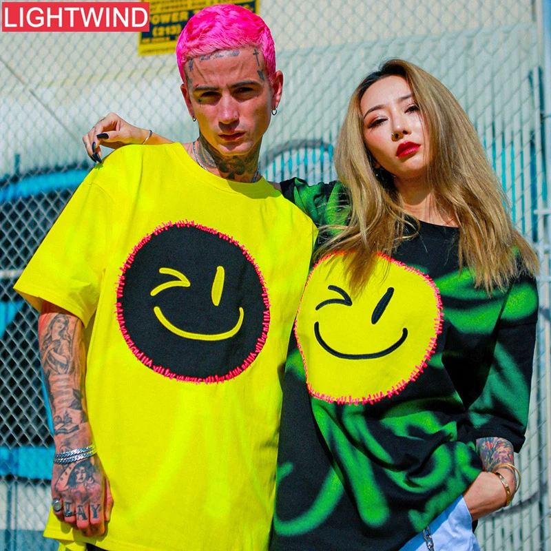 2020 футболка уличная мужская с принтом смайлика хип-хоп Футболка оверсайз Harajuku