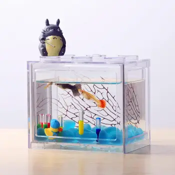 

Tea Table Home Decoration Mini Aquarium Fish Tank Creative Multicolor Stackable Building Blocks Ecological Small Reptile Pet Box