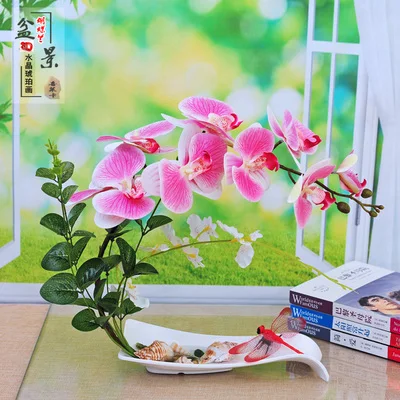 Butterfly Orchid Artificial Flowers Set Fake Flower Ceramic Vase Ornament Phalaenopsis Figurine Home Furnishing Decoration Craft - Цвет: 33