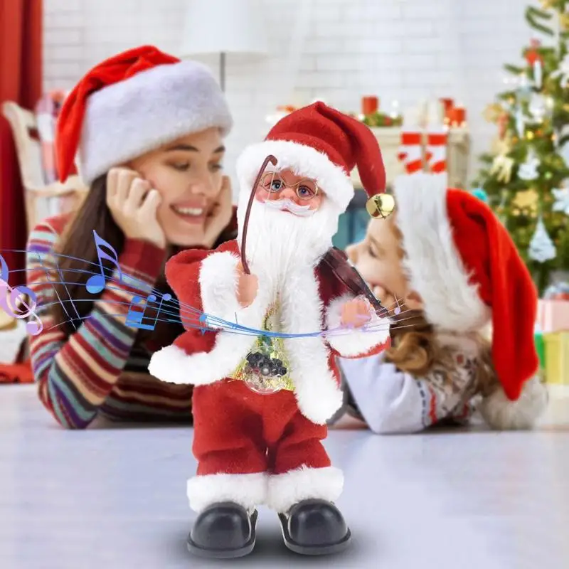 Рождественская игрушка Санта-Клаус, украшение для сидения, музыкальная скрипка, танцевальная кукла, светильник, фигурка, игрушка, Подарочная Рождественская кукла, украшение