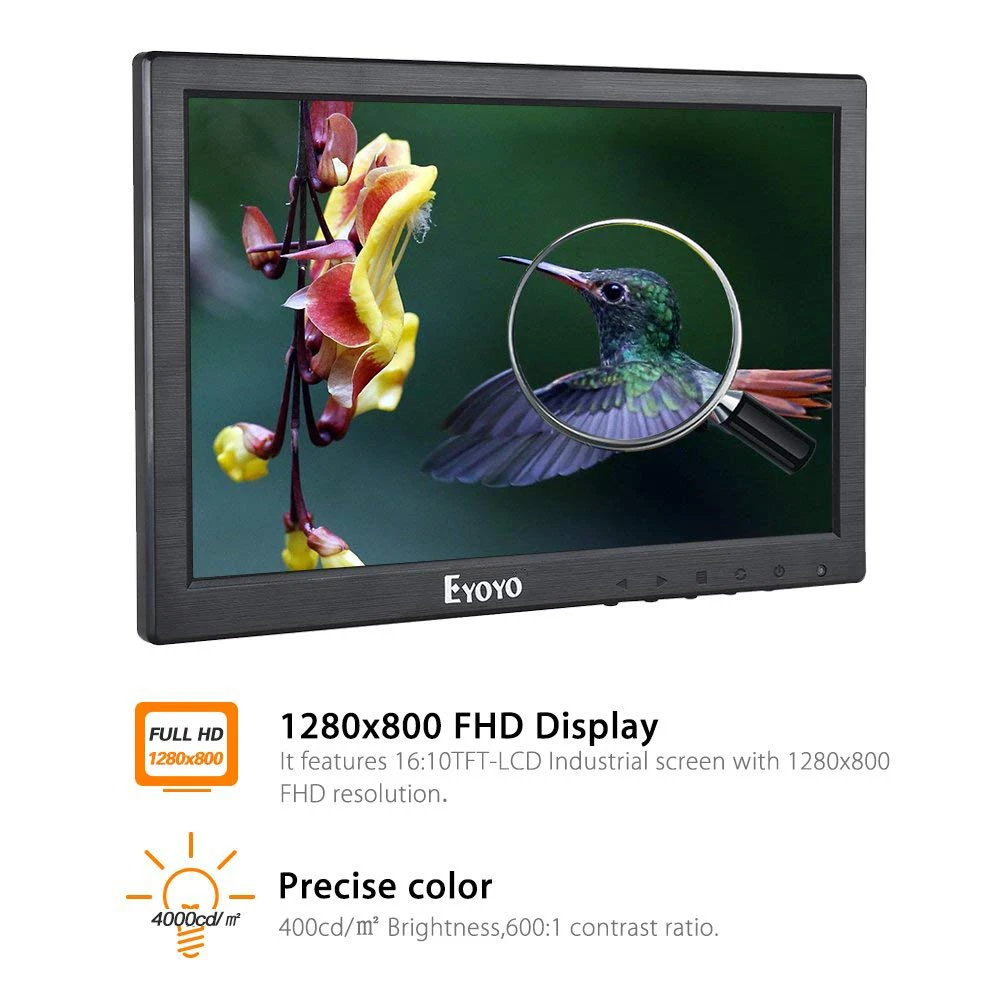 Eyoyo EM10W 10," lcd 1280x800 HD монитор Мини ТВ компьютер дисплей экран BNC AV вход безопасности монитор с динамиком VGA HDMI