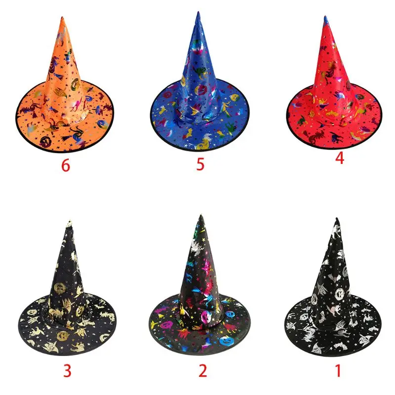 

1PC Adult Children Witch Wizard Hat Colorful Bronzing Foil Pumpkin Pattern Fancy Dress Halloween Party Masquerade Cosplay Costum
