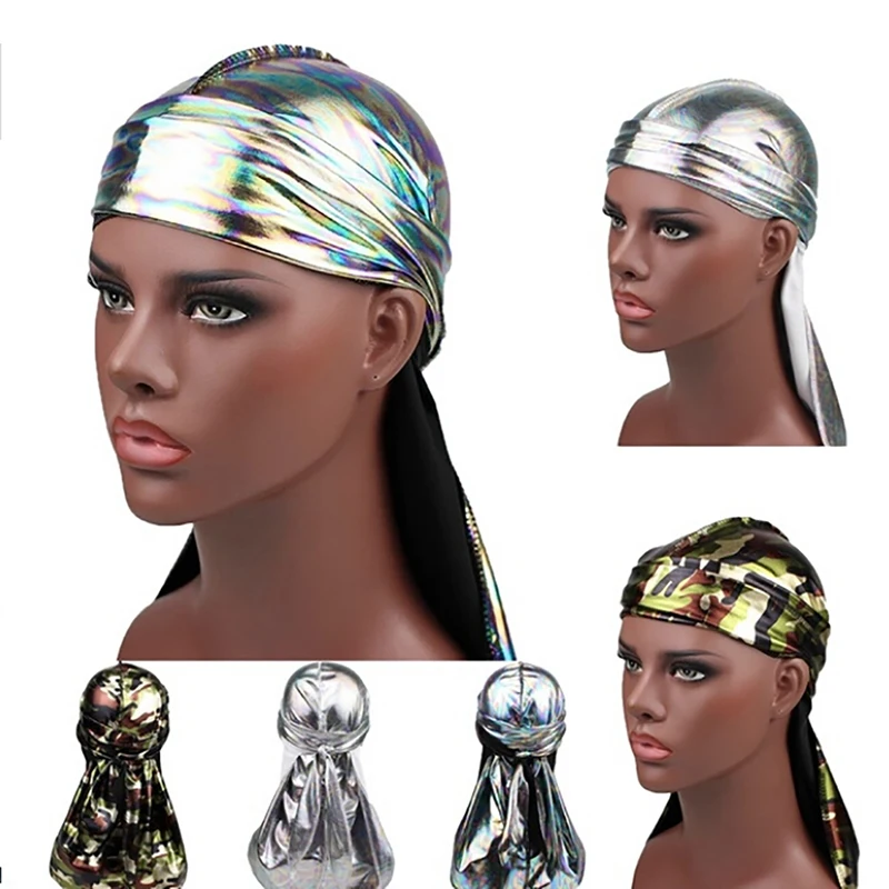 

Hip Hop Head Wrap Elastic Headband Silk Durag Satin Men'S Durags Wig Bandanna Pirate Hat Bandeau