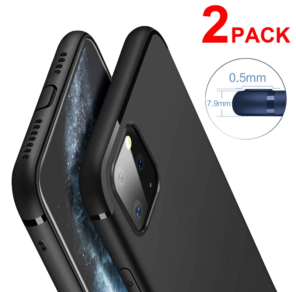 2 шт. в упаковке, тонкий мягкий силиконовый чехол для iPhone 11 Pro Max, тонкий противоударный Резиновый ТПУ гелевый Чехол для iPhone XS XR X 7 8+ 6s