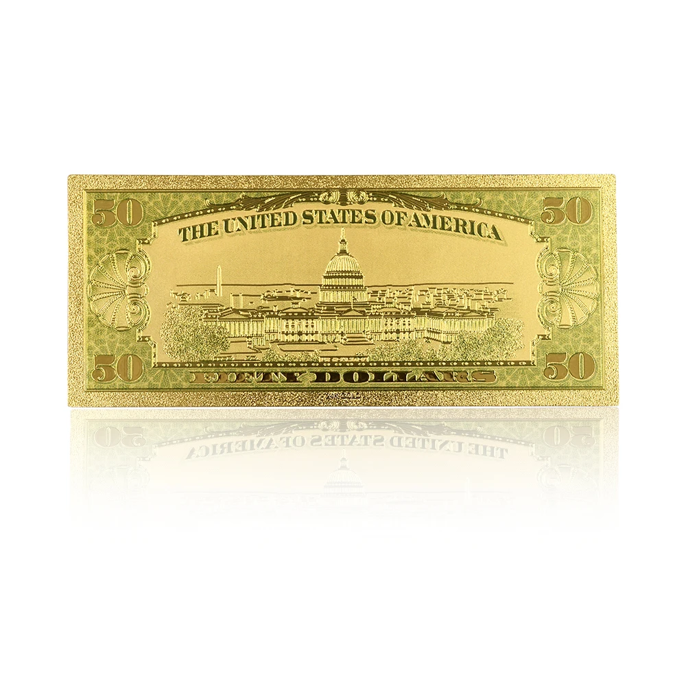 USD 50 24k Золотая фольга банкнота сувенир на день рождения 50 долларов США Золотая бумага деньги с пластиковым ПВХ защитный чехол