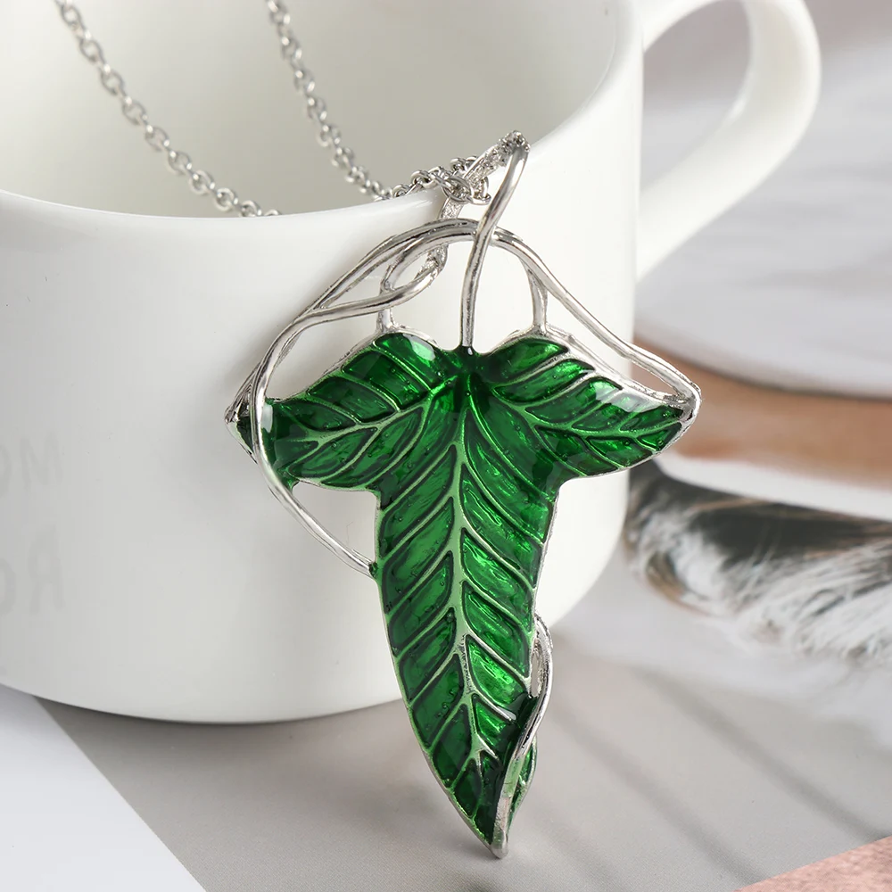 Модное винтажное ожерелье Elf с зелеными листьями лориенов подвеска до ключиц