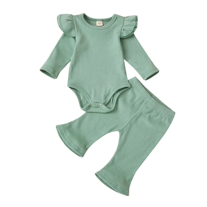 

Autumn Baby Girl Boy Long Flare Sleeve Solid Romper Tops+Long Pants 2PCS Suit Outfits Clothes Infant Kids Clothing Homesuit