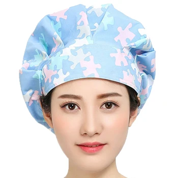 

Nurse Doctor Scrub Caps Flower Printed Women Hats Medical Hospital Surgical Caps Adjustable Cotton Hats Dentist Clinic Workwear