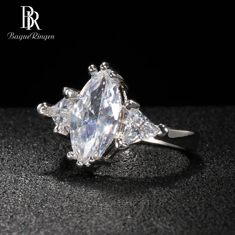 Bague Ringen трендовые серебряные 925 ювелирные изделия в форме оливы кольцо с камнями для женщин Роскошные свадебные аксессуары размер 6, 7,8, 9,10