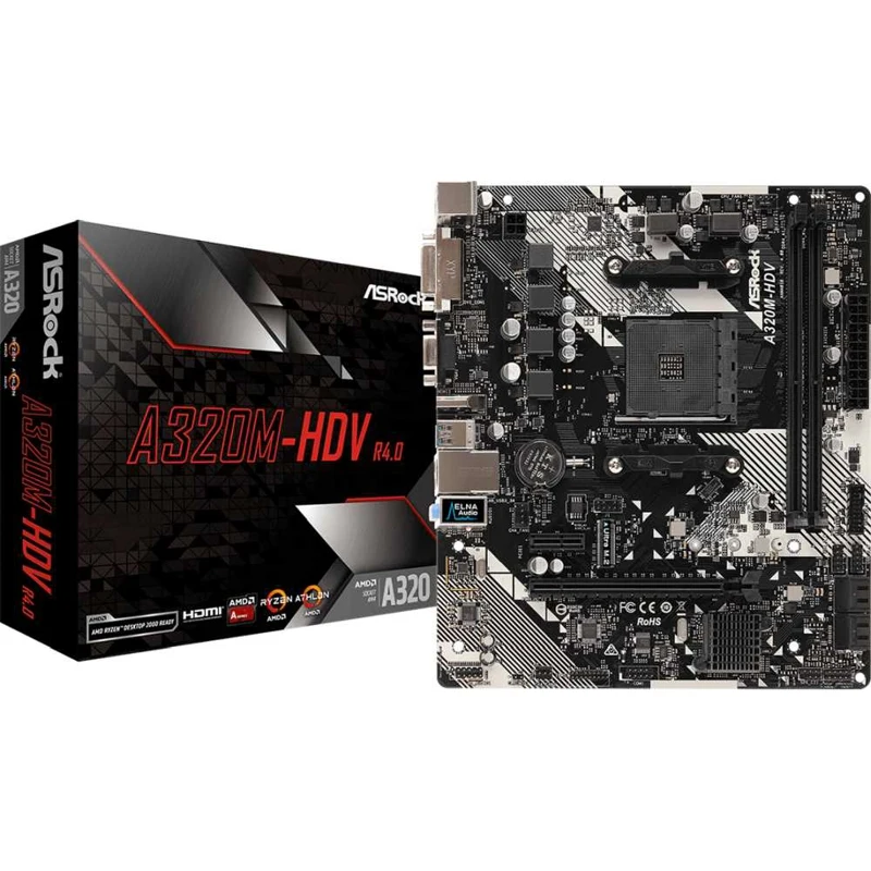 Материнская плата Asrock A320M-HDV R4.0 Soc-AM4 AMD A320 2xDDR4 mATX AC'97 8ch(7,1) GbLAN RAID+ VGA+ D