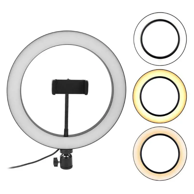 Приглушаемая Фотографическая светодиодный Selfie Ring Light Youtube Video Live 3500-5500k фотостудия свет с держателем для телефона USB разъем штатив