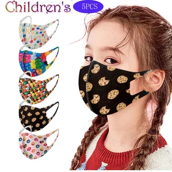 

5pc Mascarilla Infantil Printed Ice Silk Mask Windproof Washable Mascherine Face Mask Маска Cartoon Printed Reusable Mask Masque