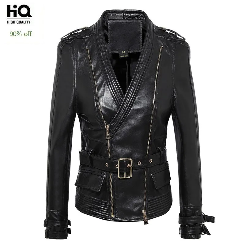 

Women Spring Sheepskin Genuine Leather Jacket Short Style Slim Punk Rock Real Leather Jacket Plus Size Motorcycle Coat Jaqueta