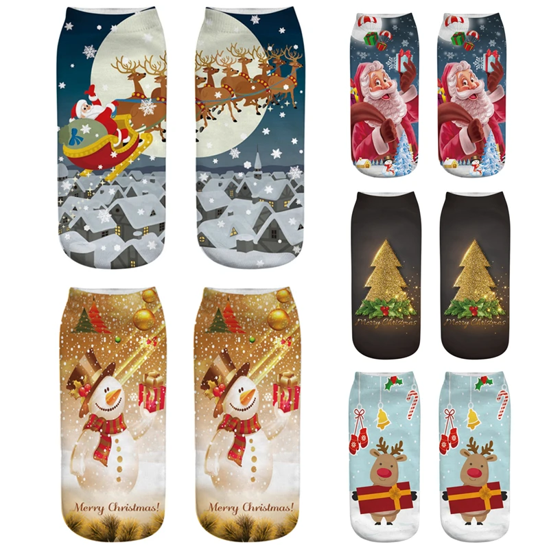 Подарки на новый год рождественские носки Санта Клаус снеговик 3D женские милые с