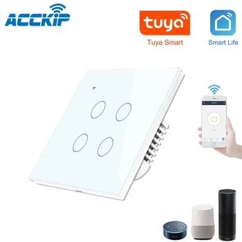 

EU/UK Standard Wifi Smart Switch 4Gang Alexa Voice Control Wall Wifi Switch White Black Gold Color Crystal Glass Panel 220V