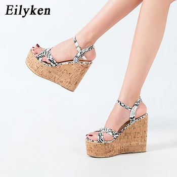 

Eilyken 2020 Summer New Snake Pattern Rome Women's Wedges High Heels Sandals Platform Buckle Strap Open Toe Leisure Ladies Shoes