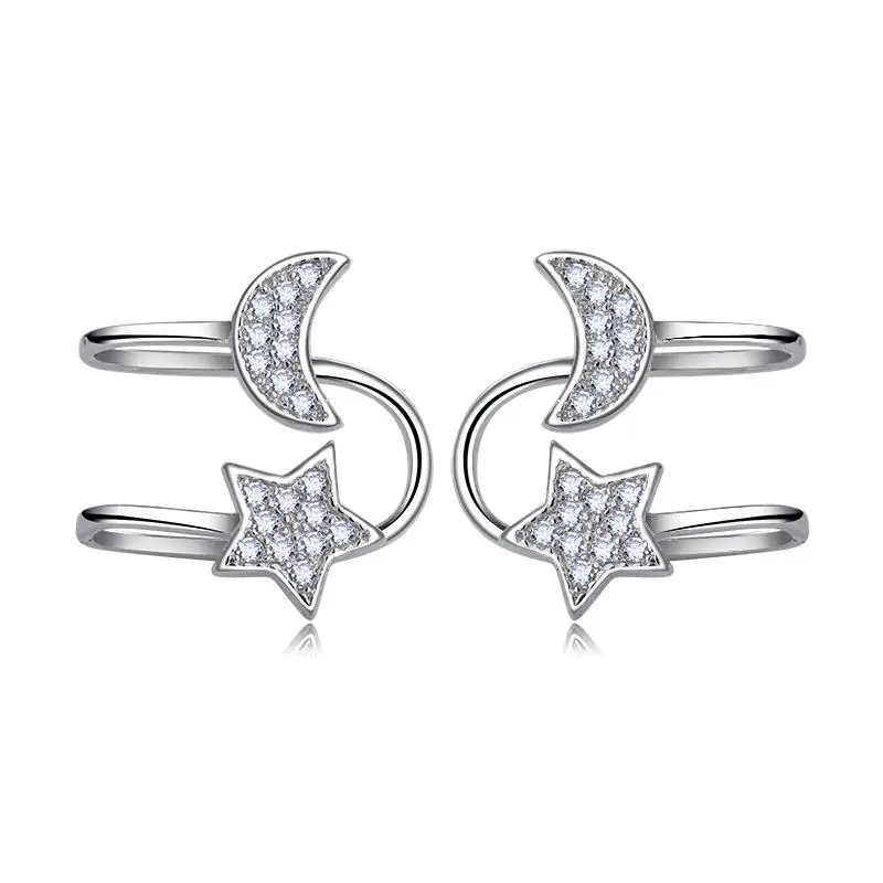 Rhodium Plated Европа и США без пирсинга звезды u-образная Луна уха кости Клип Женская мода инкрустированные серьги из циркона ювелирные изделия - Окраска металла: Rhodium Plated