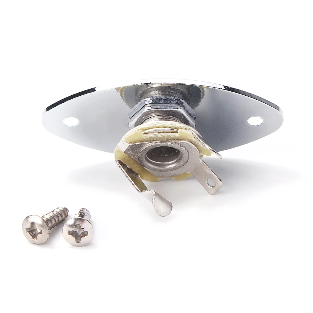 Chrome Flat Guitar Bass Output Jack Plate 1/4'' For Cigar Box Guitar Parts