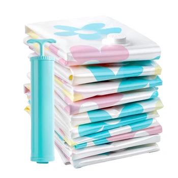 

11pcs in 1 Set Vacuum Storage Bags Hand Pump Space Saver Foldable Compressed Storage Bag (Random Color of Hand Pump)