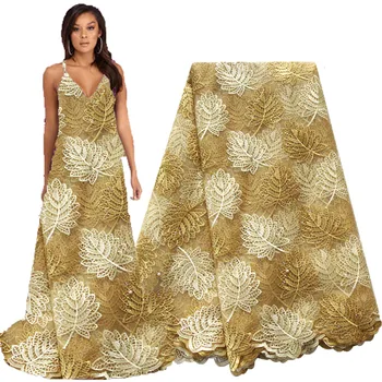

Gold african lace fabric 2020 high quality lace aso ebi mesh fabric beaded stones nigerian swiss lace fabric gold