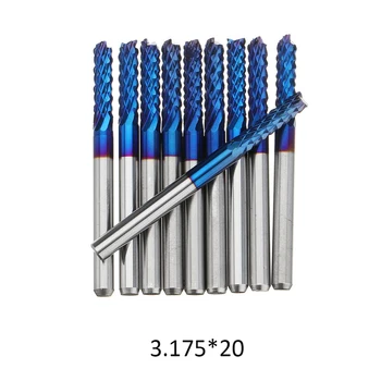 

New 10pcs 3.175 Shank Blue Coated CNC End Mills Carbide Milling Cutter Router Bit For Milling Machine PCB Engraving