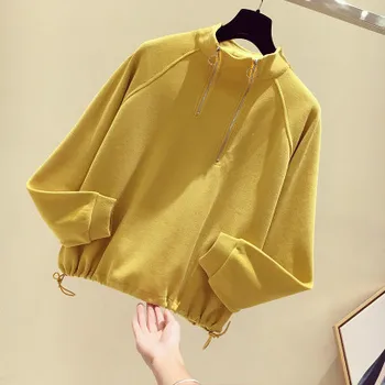 

Women's hooded pullover sweater loose casual solid color plus velvet sweater gray