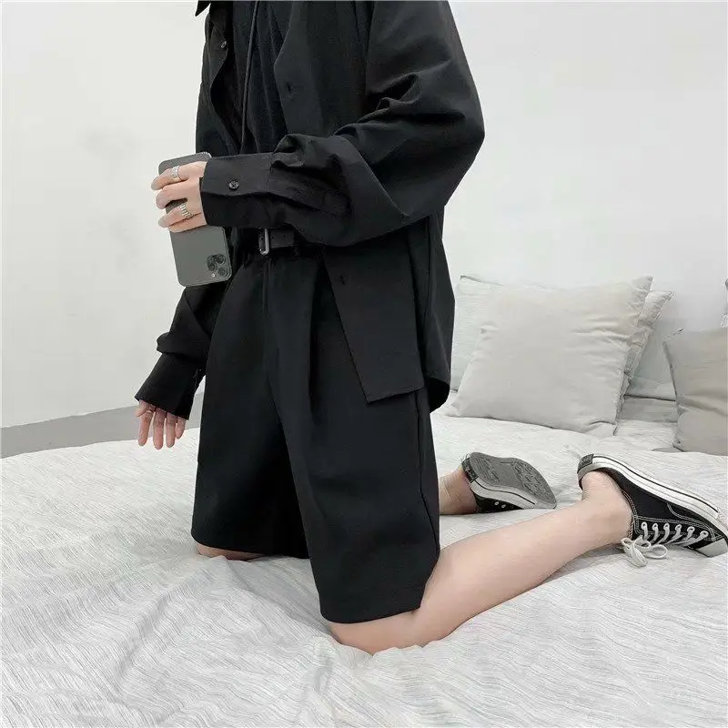 Summer Suit Shorts Men Fashion Business Dress Shorts Men Streetwear Loose British Style Suit Shorts Men Black Formal Shorts 6