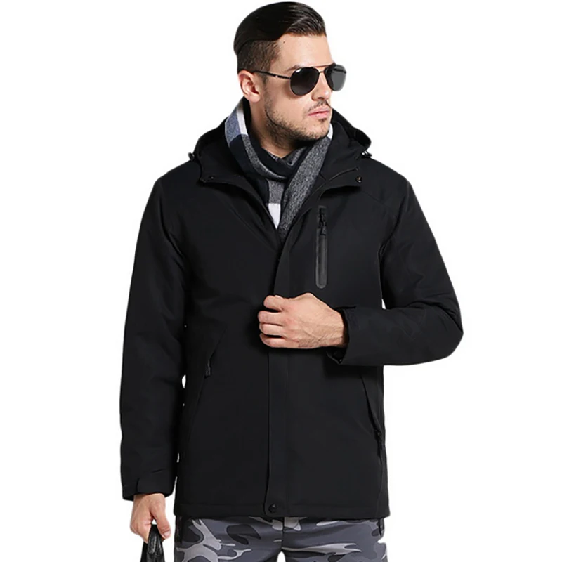 USB теплый лыжный костюм водонепроницаемая куртка для сноуборда ветрозащитная лыжная куртка для мужчин размера плюс теплая зимняя куртка для женщин и мужчин - Цвет: Men Black