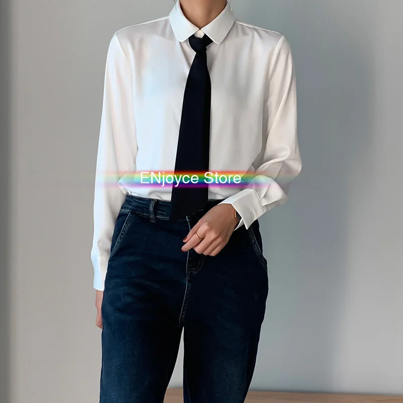 Blusa de chifón blanca con corbata negra y de alta calidad para mujer,  camisa de oficina para primavera y verano, camisas de manga larga para mujer,  ropa|Blusas y camisas| - AliExpress