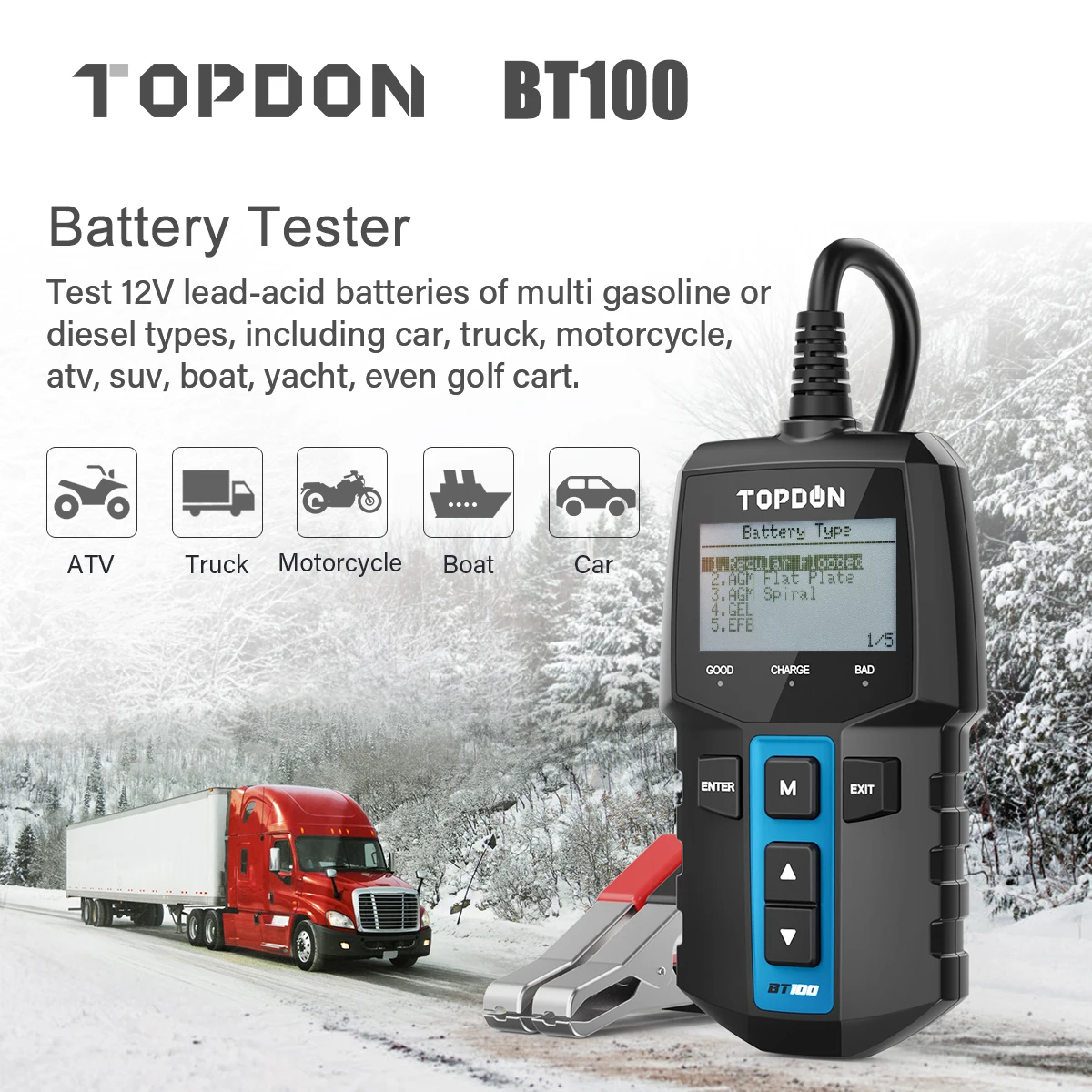Тестер Аккумуляторов TOPDON BT100 100 2000 CCA цифровой анализатор аккумуляторов для