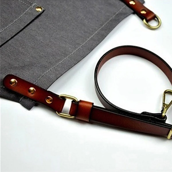 Senior Denim Cowboy Bbq Apron Bib Leather Straps Kitchen Apron For Women Men Barber Cooking Restaurant Waitress