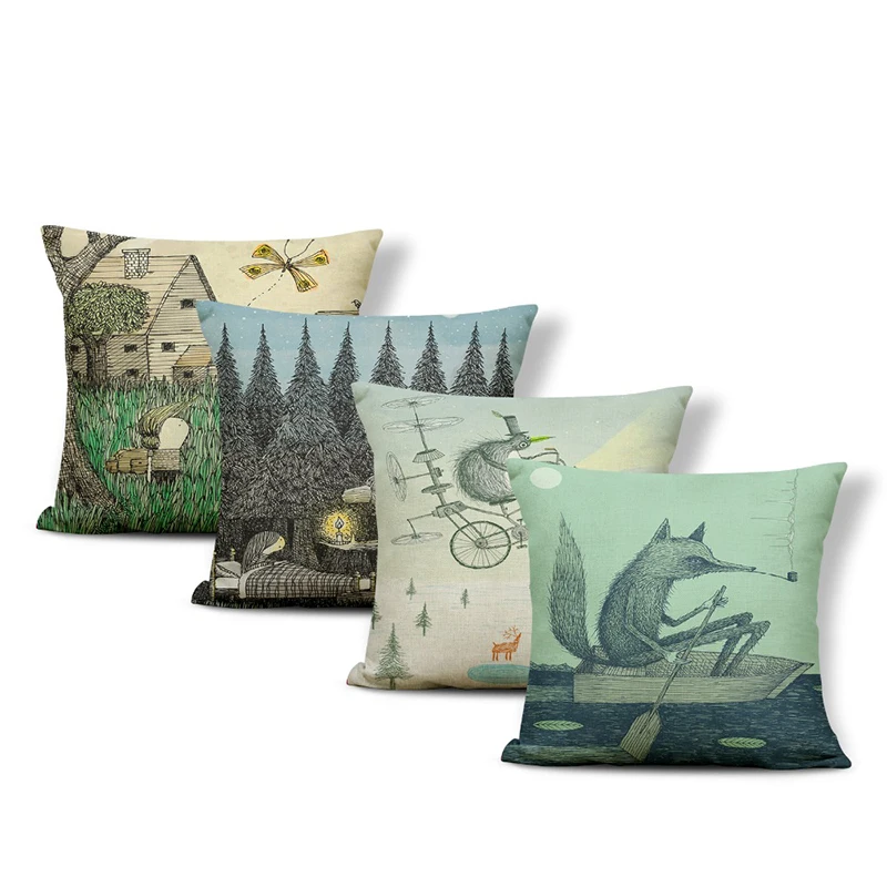 

Abstract Pillowcase Grey Fox Forest Rabbit Envelope Whale Pillow Living Room Trumpet Polyester Linen Sofa Decoration Cushion