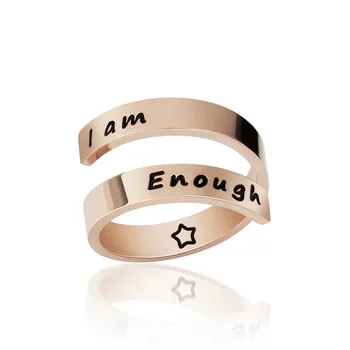

Rose Gold Titanium Steel Rings I AM Enough Stainless Steel Ring Fashion Adjustable Jewelry Engraved Rings