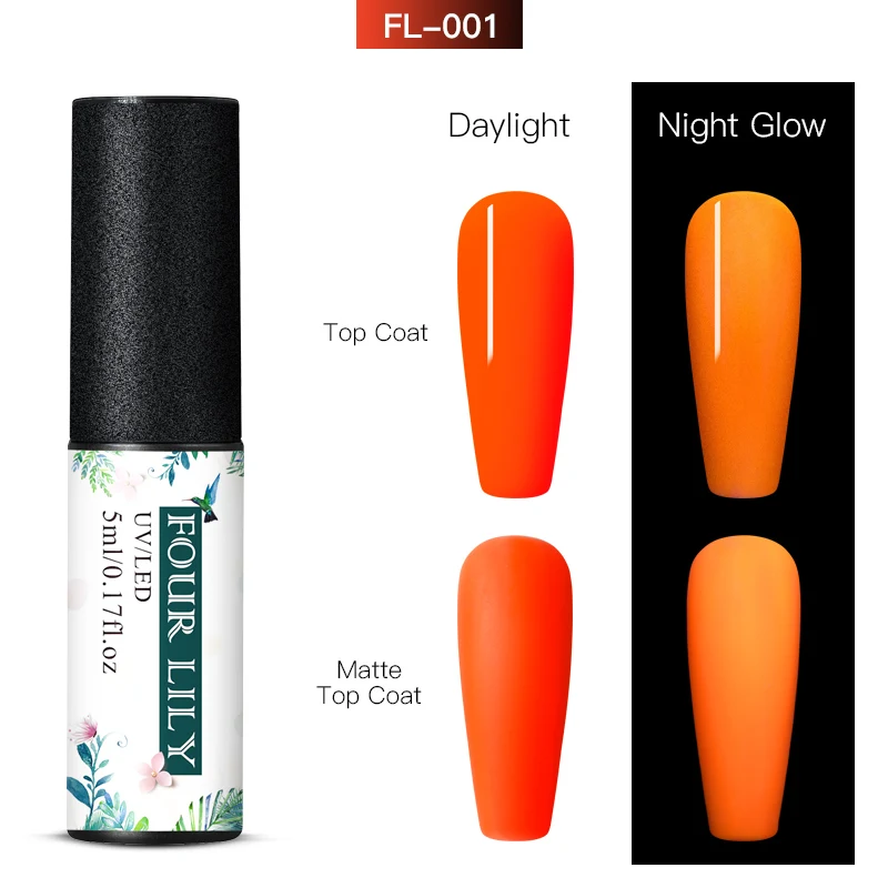 Four Lily 5ml Glow In The Dark Gel Nail Polish Fluorescent Luminous Gel Varnish Long Lasting Colorful Neon Nail Art Gel Lacquer - Цвет: FFS07724