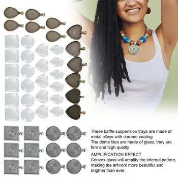 

48pcs Metal Round Drop-Shaped Pendant Base Tray Glass Domes Jewelry DIY Tools Accessories Kits
