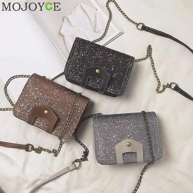 

2019 Fashion New Ladies Sequin Square bag High quality PU Leather Women's Designer Handbag Chain Shoulder Crossbody Bag