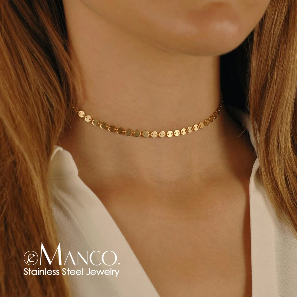 Gold Disc Chain Choker Necklace For Women Best Friends Aesthetic Night Club Jewelry Female Chocker Collier Accessories | Украшения и