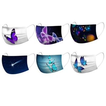 

50pcs 3-Ply Face Mouth Masks Butterfly Printed Meltblown Earloop Dustproof Anti Haze Pollution Face Protection Party Supplies