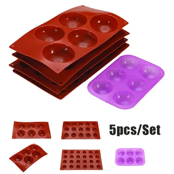 

5pcs/Set Silicone Chocolate Cupcake Mold Semicircle Pudding Mold Cavity Hemisphere Mould DIY Jelly Cake Baking Decorative Tools