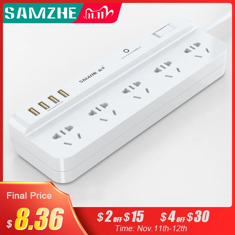 

SAMZHE Power Strip Socket Portable Strip Plug Adapter with 3 USB Port Multifunctional Smart Home Electronics