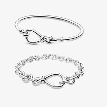 

High Quality Original 925 Sterling Silver Infinity Knot Bangle Chunky Infinity Knot Chain Bracelet Woman Jewelry Free Shipping